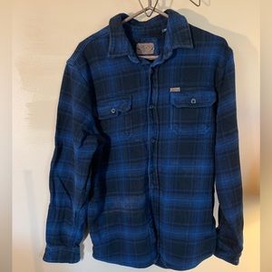 Orvis Blue Plaid  Heavyweight Flannel Shirt Jacket Mens Size Medium Button Up